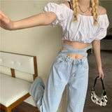 Retro High-Waisted Cross-Strap Straight Jeans Spring and Summer Women's Loose and Thin Sagging Y2K Light Blue Wide-Leg Jeans