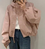 GETADME New 2025 Hooded Jacket Short Style Casual Windbreaker Versatile Loose Outerwear for Small Figures Spring Season Fashion