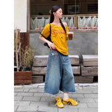 GETADME ZHIZOU Summer Women American Retro Jorts Jean Ripped Shorts Japanese Y2K 90s Goblin Core Punk Calf-Length Denim Pants Boyfriend