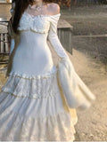 Getadme 2025 Spring Elegant Knitted Dress Women Lace Patchwork Koeran Princess Midi Dress Female Casual Sweet Even Party Fairy Dress