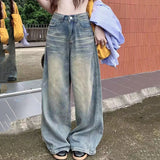 GETADME Spring Autumn Vintage Chicly Button Jeans Women American Simple Baggy High Waisted Denim Pants Washed Y2K Wide Leg Jean Trousers