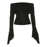 GETADME Y2k Aesthetic Simple Fashion Women's Tee Shirts Slash Neck Long Sleeve Solid Casual T-Shirts Vintage Off Shoulder Trendy Tshirts