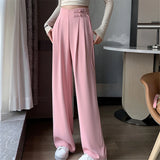 GETADME High Waist Buttons Suit Wide Leg Women's Full Pants 2025 New Spring Summer Female Elegant Minimalism Straight Loose Trousers