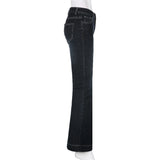 GETADME Rockmore Vintage Flare Jeans Women Low Rise Fashion Washed Jean Pants Y2K Aesthetic High Street Denim Trousers Korean Casual New