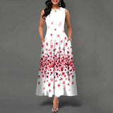 GETADME 여름 유럽 및 미국 민소매 롱 드레스 여성 꽃 프린트 대형 스윙 스커트 보헤미안 레트로 루즈 롱 스커트