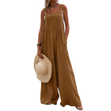 GETADME Overalls Women Summer Jumpsuit Outfits Plus Size Solid Color Casual Button Wide Leg Suspender Pants Overalls with Pockets