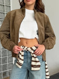 GETADME 2025 Fashion Simple Autumn Winter Jacket European and American Retro Personality Street Khaki Suede Warm Jacket Women Clothes