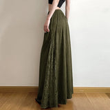 GETADME Women Vintage Suede Nap Lace Patchwork Hem Zip Long Skirt Cyber Y2K Chic Drawstring Pocket A-line Skirts Lady Grunge Streetwear