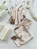 GETADME Comfortable Fashionable 2pcs V Neck Leopard Print Suspender Long Pants Pajama Set