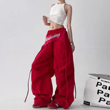 GETADME Y2K Red Patchwork Parachute Chic Pants Women Autumn Loose Streetwear Wide Leg Pants Female Hip Hop All Match Straight Trousers