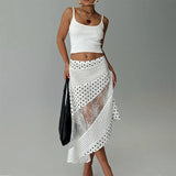 GETADME Fashion Polka Dot Printing Lace Patchwork Harajuke Women High Waist Skirts Irregular Streetwear Club Long Skirts