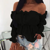 GETADME Women's Fashion One-line Collar Waist Shirt Women's Pleated Casual Long Sleeve Solid Color Shirt Woman