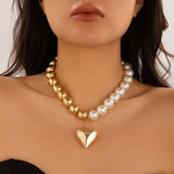 GETADME Big CCB Ball Beaded Chain Heart Pendant Necklace for Women Trendy Choker Collar Neck Accessories 2025 Fashion Jewelry