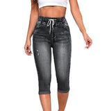 GETADME Denim Jeggings Women's 3/4 Short Jeans Pants Leggings Summer 2025 Breeches Harajuku High Waist Korean Vintage Mom Pants