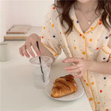 Getadme-여아용 달콤한 잠옷 세트 반팔 짧은 바지 만화 동물 프린트 귀여운 홈 의류 여성 턴다운 칼라 느슨한 잠옷