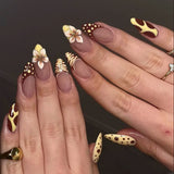 GETADME 24개 프렌치 아몬드 프레스온 네일 플라워 패턴 가짜 네일 착용 가능 스틱온 네일 가짜 네일 Uñas Postizas