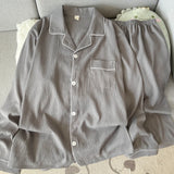 GETADME 가을 신상품 솔리드 심플 남성 파자마 세트 플러스 사이즈 라펠넥 긴팔 2피스 남성 파자마 캐주얼 소프트 오버사이즈 라운지웨어