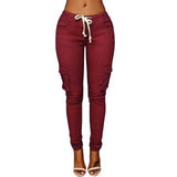 GETADME Mather 2025 Spring Lace Up Waist Casual Women Pants Solid Pencil Pants Multi-Pockets Straight Trousers S-4XL