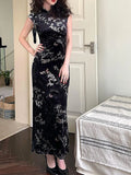 GETADME 여성용 레트로 맥시 드레스 섹시 여름 패션 프린트 홀로우 바디콘 스플릿 드레스 여성 캐주얼 클럽 우아한 파티 드레스 신상품