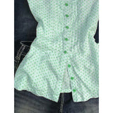 GETADME Polka Dot T-shirt Slim Goth Sweet Punk Y2k Vintage Button Harajuku Korea O-Neck Kawaii Sleeveless Vest Crop Top 2000s Grunge Emo