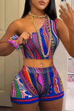 GETADME Striped Paisley Print Women's Set One Shoulder Tank Top and Shorts 2025 Summer Fashion Two 2 Piece Set Outfits Tracksuit