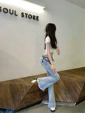 Getadme-Womens Jeans Flared Trousers Blue Woman Pants Bell Bottom Skinny Slim Fit Low Rise Waist Flare with Pockets Wide Leg Grunge Y2k