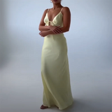 Getadme-프랑스 퓨어 러스트 섹시 백리스 실크 새틴 텍스처 서스펜더 드레스 여성 여름 휴가 스타일 롱 드레스