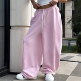 GETADME 2025 Casual Women's High Waist Pockets Solid Color Loose Fashion Sweaterpants Autumn Spring Drawstring Trousers Clubwear