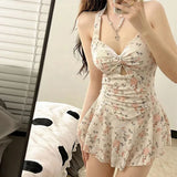 Getadme 달콤하고 귀여운 수영복 여성 넥 플라워 원피스 비치 드레스 수영복 하이웨이스트 수영복 (여아용)