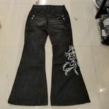 GETADME Y2K Micro La Retro Wide Jeans 2006 Leg Pants New High Waist Harajuku Loose Embroidered Women Jeans with Rock Punk Style