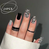 GETADME 24Pcs Short Square Coffin False Nails Square Fake Nails with Glue French Glitter Wearable Acrylic Nails Set Press on Nail Tips