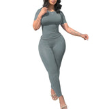GETADME Lounge Wear Ribbed Casual 2 Piece Summer Shorts Set For Women  Sleeve Top+Elastic Leggings Outfits