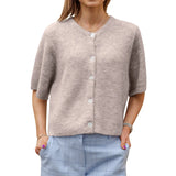 GETADME Lamuusaa y2k Sweaters 2000s Clothes Solid Color Round Neck Single Breasted Short Sleeve Cardigan Tops for Women Streetwear