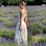 GETADME Candyhot Elegant Square-neck White Maxi Dress Casual Summer Slim Lace Up Sleeveless Dreses 2025 French Party Beachwear Vestidos