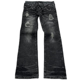 GETADME New retro double waisted lace up micro flared women pants streetwear Y2K washed high-quality design sense men and women jeans