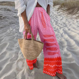 GETADME Ladies Beach Pants High Quality Pure Cotton Fabric Blue Fish Graphic Printing Chic Trend Fashion New Loose Wide Leg Trousers