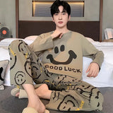 GETADME 플러스 사이즈 남성 파자마 세트 봄/여름 플레드 단색 학생용 잠옷 홈웨어 상의 및 바지 나이트웨어 라운지웨어