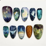GETADME 24pcs Gradient Black False Nails Cute Cartoon Cat's Eye Forest Elf Girl Press On Nails Glossy Almond Sweet Cool Fake Nail Tips