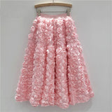 GETADME 2025 New Three-dimensional Flower Skirt Women's High Waist Long Tutu Skirt Fairy Big Swing A-shaped Jupe Femme Bohemian
