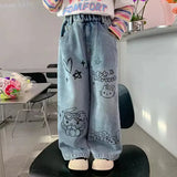 GETADME Sanrios Girl Pants Autumn Winter Hello Kittys Child Cowboy Bell Bottoms Children's Clothing Keep Warm Thicken Leisure Trousers