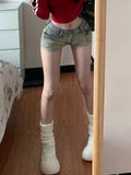 GETADME Woman Gyaru Jean American Style Hot Pants Punk Shorts High Street Denim Sexy Shorts Vintage Low Waist Tight Bodycon Y2k