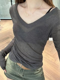 GETADME Women Long Sleeve T Shirt Thin Perspective Summer Solid Slim Casual Shirts Female Pullovers Basic Tee Y2k Clothes Streetwear Top