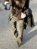 GETADME Deeptown Y2k Vintage Punk Women Flared Jeans Harajuku Distressed Low Waist American Style Denim Cargo Pants Grunge Gyaru Casual