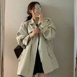 GETADME Chic Autumnal Vintage Sle Zipper Closure Pleated Slimming Women's Coat Versatile Long Sve Sweet Collar Windbreaker Jaet