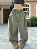 GETADME Y2K Vintage Wash Women Cargo Jeans Harajuku Scimitar Wide Leg American Retro Denim Pants Baggy Trousers Gyaru Streetwear
