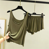 GETADME Pyjama décontracté pour femme, ensemble deux pièces d'été composé d'un débardeur et d'un short en modal, col rond, sans manches, idéal pour la maison.