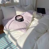 GETADME Cotton Bedding Set 4pcs with Solid Bed Sheet Duvet Cover Pillowcases Single Couple Bedsheet King Queen Double Twin Size