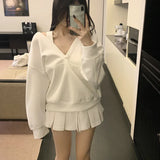 GETADME Casual Hooded Pullover Top Women Y2K V-neck Hoodies Solid Harajuku Long Sleeve Hoodie Oversized Tops Female Loose Clothing