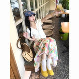 GETADME 플로럴 케이크 하와이안 스커트 유화 스타일 봄 여름 A라인 스커트 튤 스커트 한국 스트리트웨어 Y2K 롱 스커트 여성