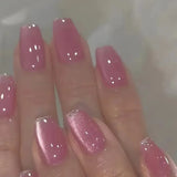 GETADME 24Pcs Rainbow Color Glow Cat Eye Press on False Nails with Glue Glitter Short Square Nails Sweet Cool Gradient Summer Fake Nails